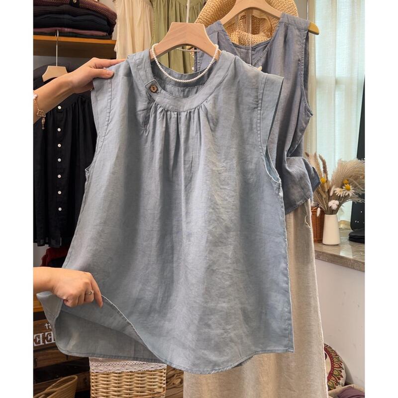 Factory Wholesale Summer Cotton and Linen Flutter Sleeve T-Shirts for Women, Plus Size Casual Loose Cotton Sleeveless Tops, Women's Shirts Factory Wholesale Summer Cotton and Linen Flutter Sleeve T-Shirts for Women, Plus Size Casual Loose Cotton Sleeveless Tops, Women's Shirts