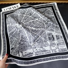 巴黎城市地图气质黑白百搭真丝70真丝方巾100%桑蚕丝丝巾春夏围巾