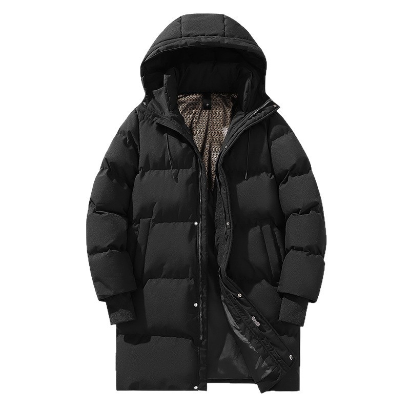 Trendige Unisex-Pufferjacke mit Kapuze, Streetwear-Übergröße, dicke Polyesterfüllung, langer Parka mit Reißverschluss (S-3XL, Schwarz/Weiß)_voghion.com