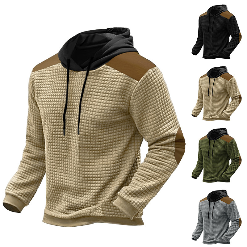 Independent station autumn and winter 2025 new European and American men's jacquard color matching sweater long sleeve hooded pullover casual sweater Independent station autumn and winter 2025 new European and American men's jacquard color matching sweater long sleeve hooded pullover casual sweater