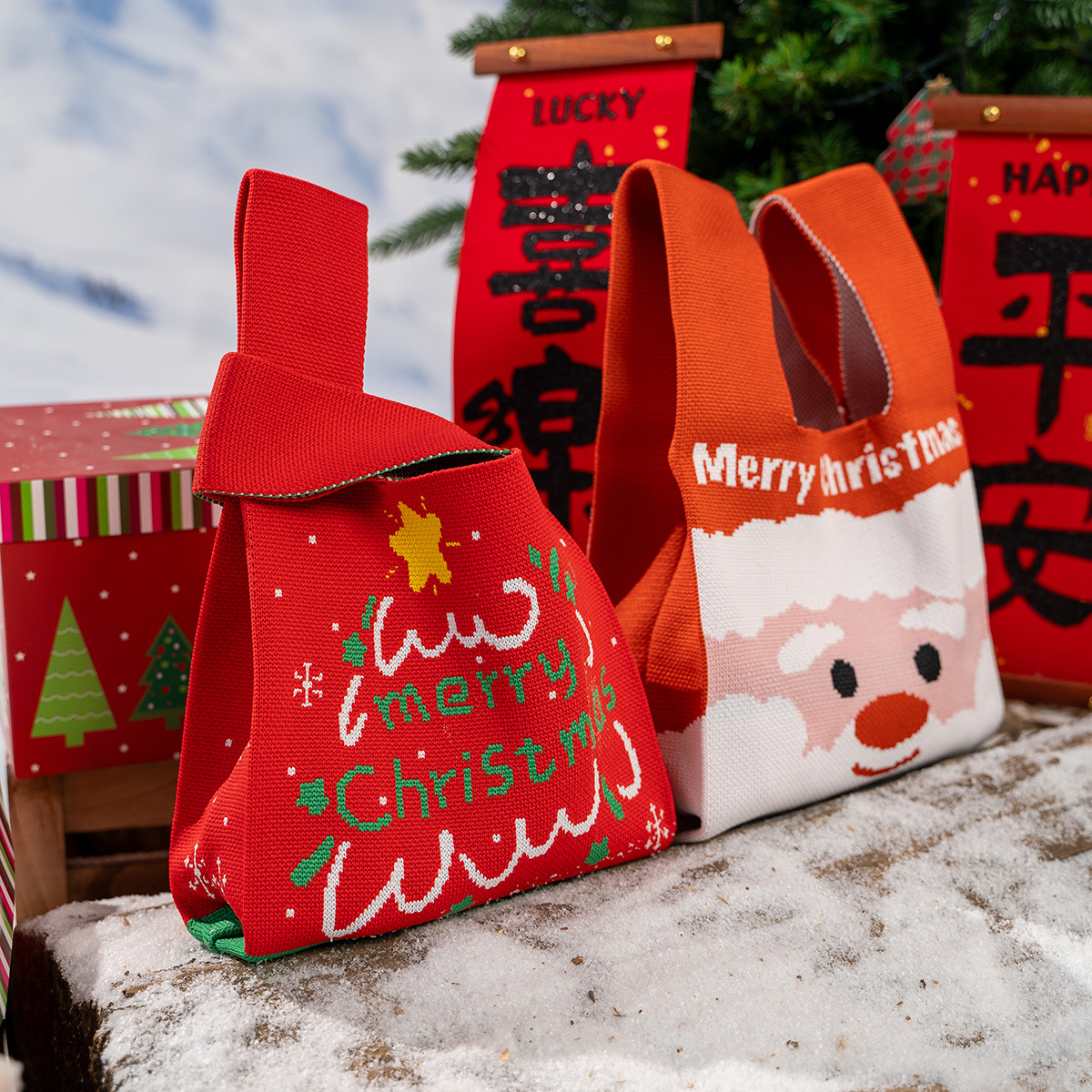 산타 클로스 짠 토트 가방 쇼핑백 학생 가방 모든 경기 대용량 휴일 제한 크리스마스 이브 테마