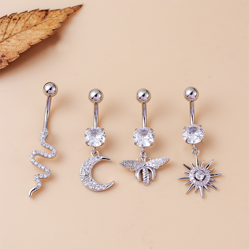 Fashion Moon Snake Stainless Steel Copper Plating Inlay Zircon Belly Ring 1 Piece