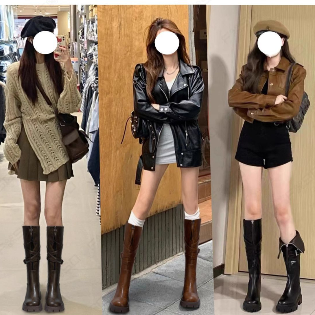 Brown Women's Riding Boots Thin High Tube Long