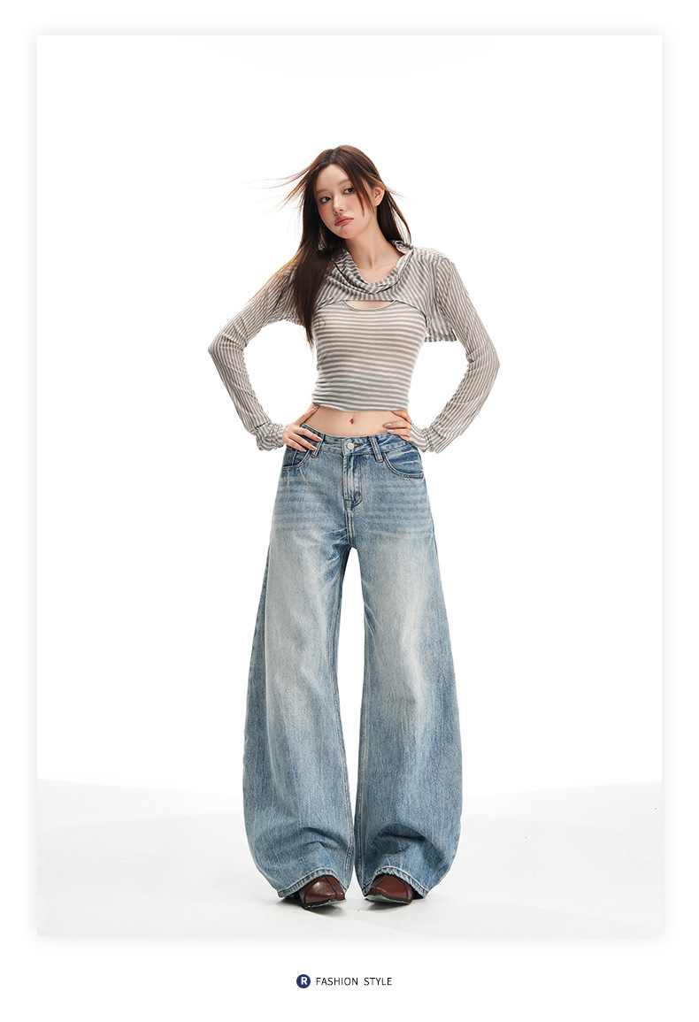 Damjeans med hög midja och raka ben i vintage blå denim_voghion.com