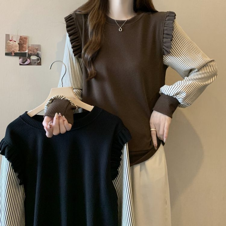 French-Style Patchwork Sweatshirt for Women, New Design with a Niche and Elegant Slim Fit, Ins-Style Outerwear, Faux Two-Piece