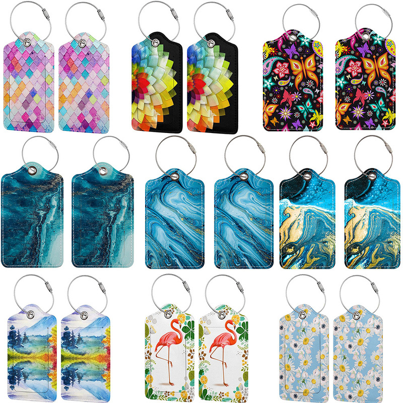 Fashion color printing luggage tag suitcase tag boarding pass leather card cover leather luggage tag