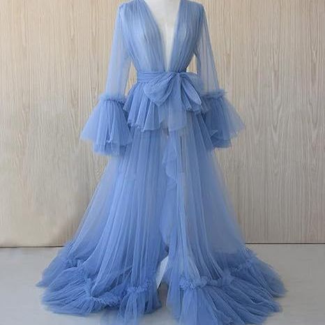 Cross-border Foreign Trade Women's Long Bridal Robe Tulle Pregnant Women's Bathrobe Photo Dream Wedding Party Morning Gown