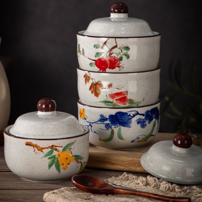 Chinese-style retro ceramic small stew pot for home use, suitable for one person, for making soup, double-boiling, steaming eggs, and as a special bowl for steaming food Chinese-style retro ceramic small stew pot for home use, suitable for one person, for making soup, double-boiling, steaming eggs, and as a special bowl for steaming food