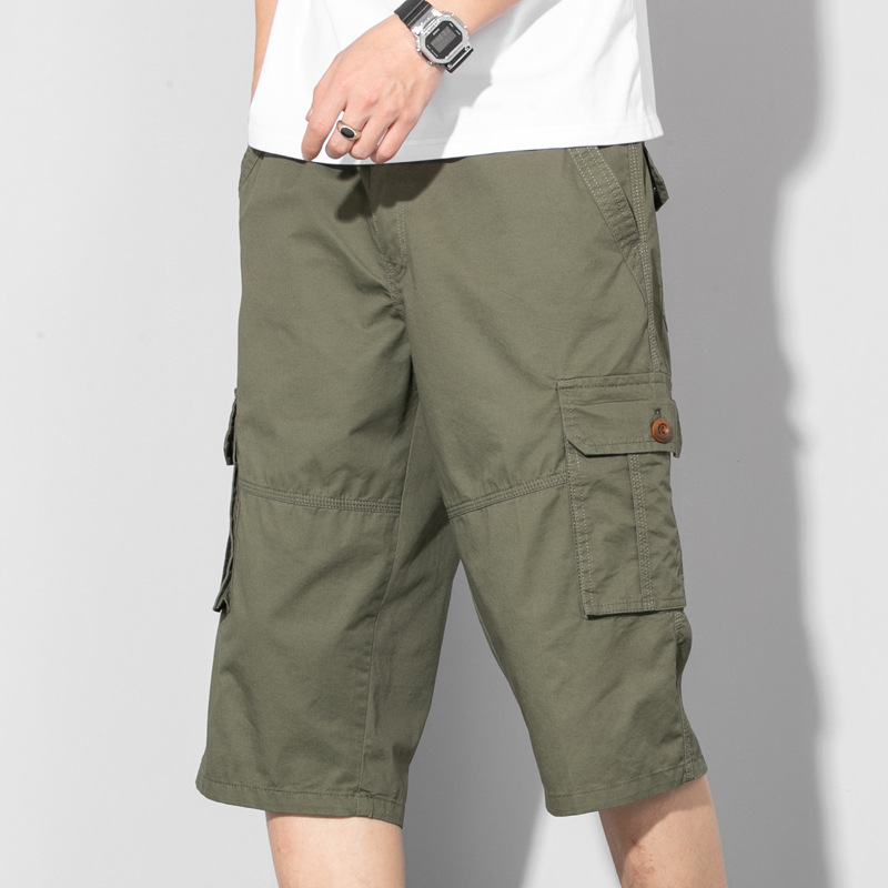 man Cropped Trousers work clothes pure cotton middle age Pants Easy Middle and old age Summer wear dad leisure time 7 points shorts