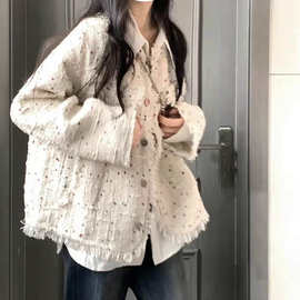 美拉德韩版彩色波点小香风外套女2024春秋季新款休闲百搭外穿上衣