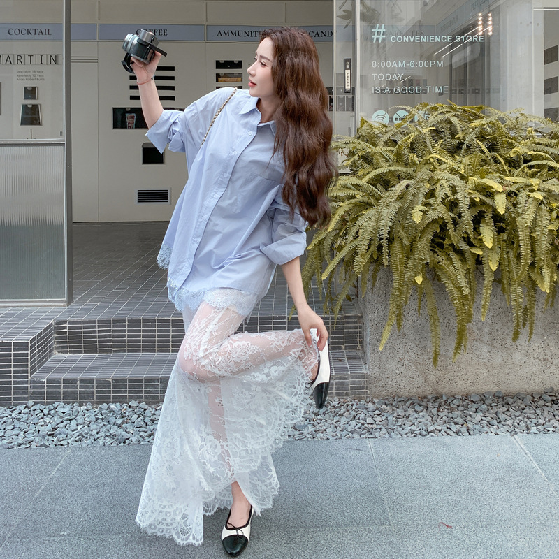 实拍蓝色慵懒风衬衫半身裙显瘦套装女2025春秋季新款松弛感两件套|undefined
