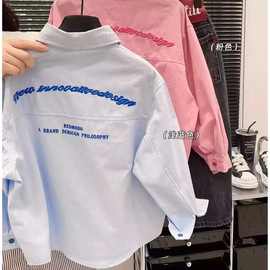 2025春秋新款字母刺绣纯棉衬衫中大童洋气时髦上衣女孩休闲衬衫