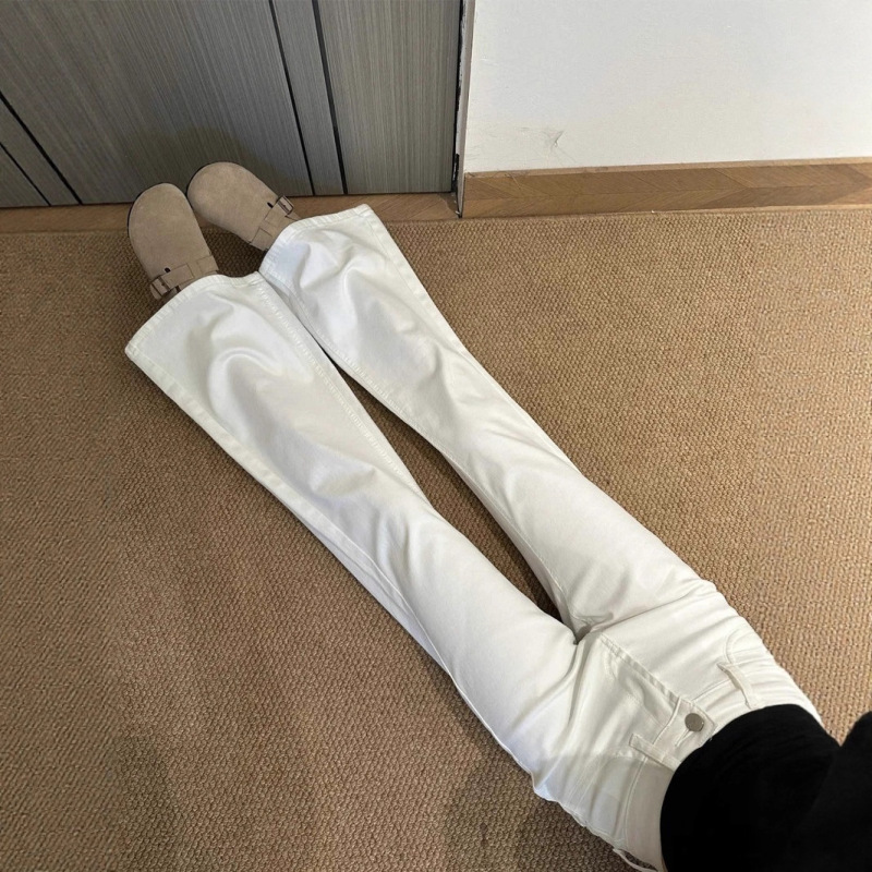 American-Style White High-Waisted Flared Jeans for Women, 2025 Autumn and Winter New Slim-Fit, Non-Stretch, Floor-Length Bootcut Pants