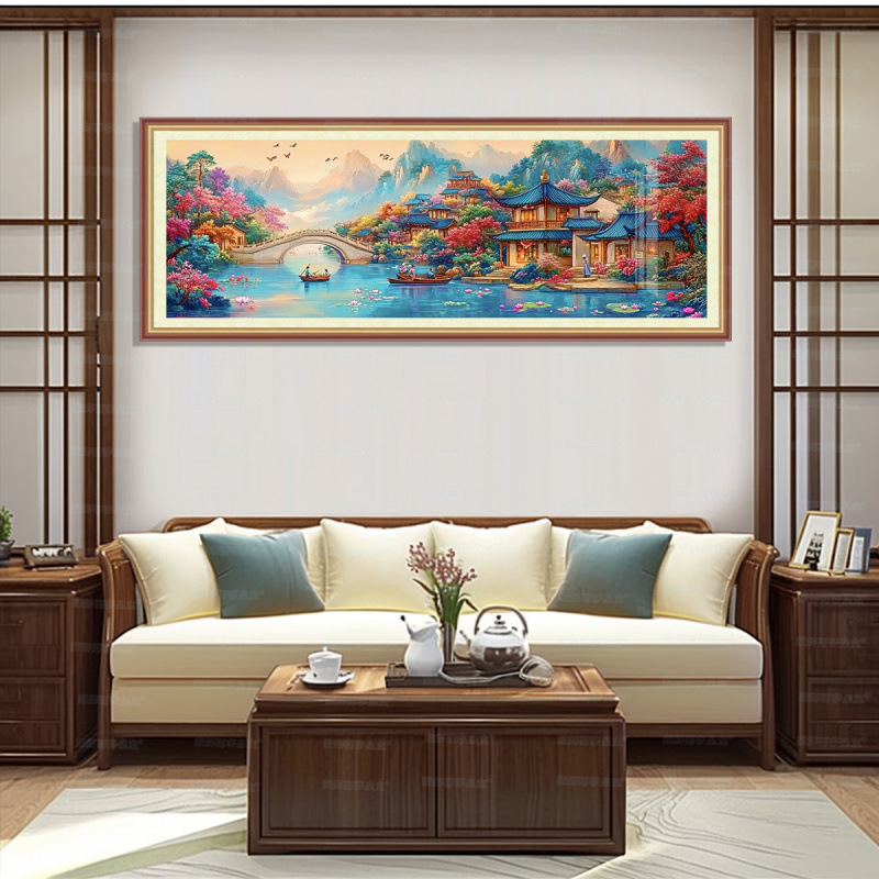[Algodón importado] Mona Lisa real bordado a mano borracho Jiangnan nuevo paisaje decoración de estilo chino estudio bordado manual image 2