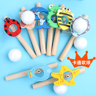 Wooden cartoon suspension blowing ball magic blowing music toy magic suspension ball children's educational factory direct wholesale