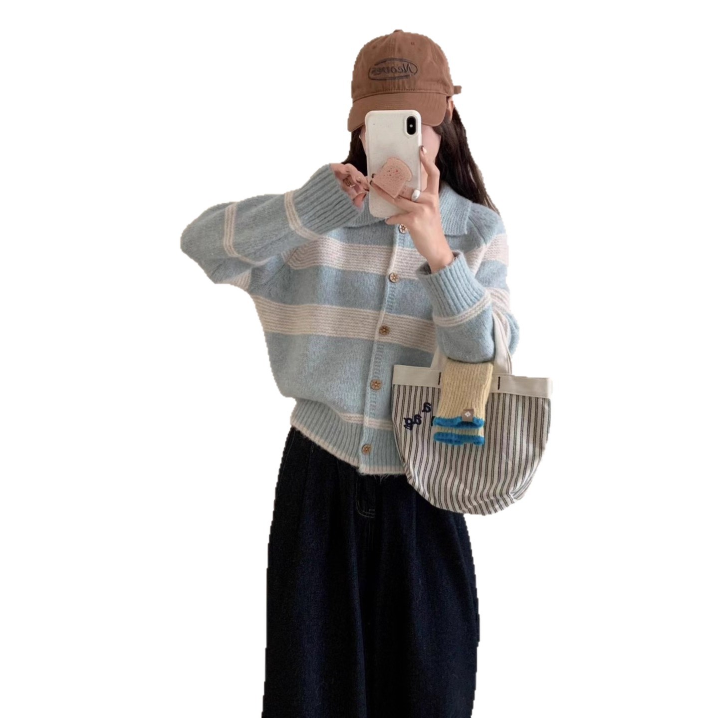 Coreano retro contraste a rayas suéter con solapa Cardigan abrigo de mujeres otoño invierno suelto viento perezoso camiseta de punto pequeña