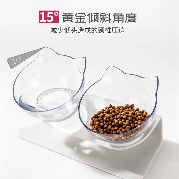 Cross-Border Popular 15-Degree Inclined Elevated Cat Bowl and Dog Bowl Pet Double Bowl to Protect Cervical Spine Cat Food Utensils and Pet Supplies