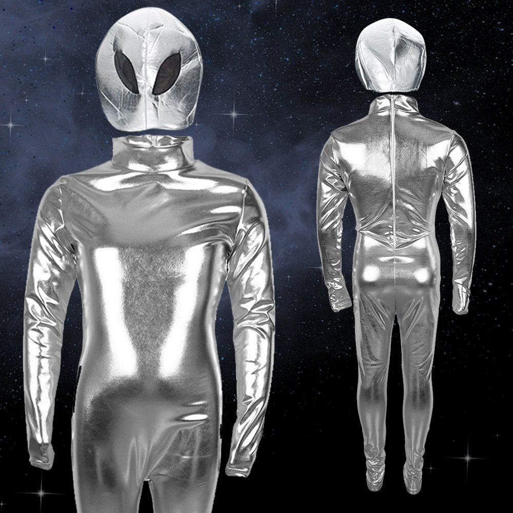 Детский карнавальный костюм инопланетянина на Хэллоуин, боди из прорезиненной лакированной кожи, одежда для выступления на сцене с горячим тиснением