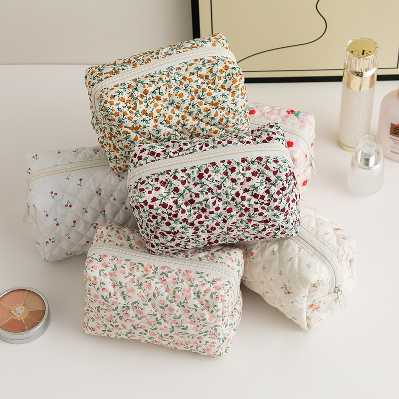 Cotton Floral Quilted Lipstick Storage Bag Women's Cosmetic Storage Bag Headset Data Cable Cosmetic Bag Wallet