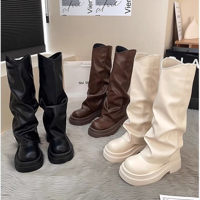 高级感增高显瘦时装靴女2025新款欧美法式时尚长筒靴不过膝裤管靴
