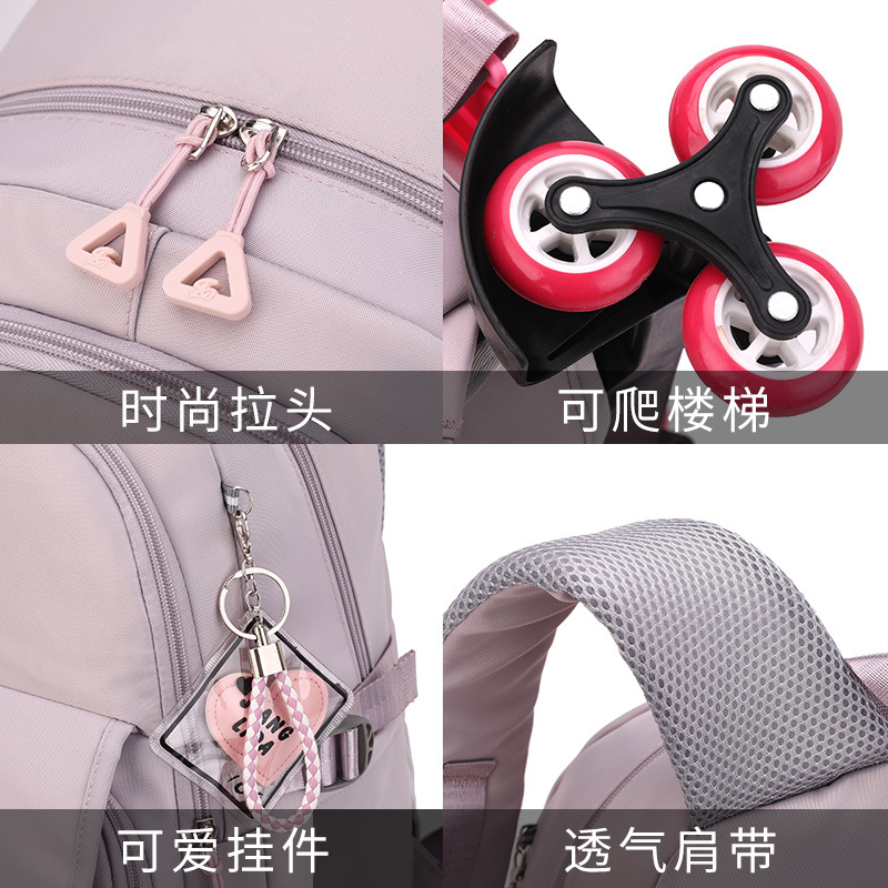 Peces naturales nuevo carro Escuela Primaria niñas color sólido estilo gran capacidad de reducción carga mochila desmontable