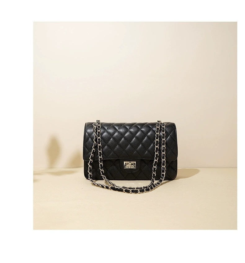 Leren tas met ruitpatroon, kettingdetails, teenbescherming, rundleerpatroon, okselstuk, enkele schouderband, crossbodytas voor dames_voghion.com