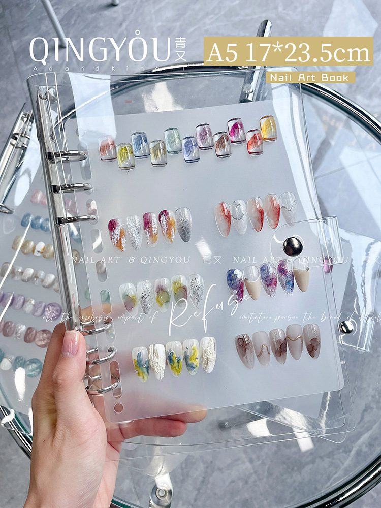Nail Art Board libro de almacenamiento transparente esmerilado tienda de exhibición multifuncional acrílico de hojas sueltas herramienta de organización de tablero portátil