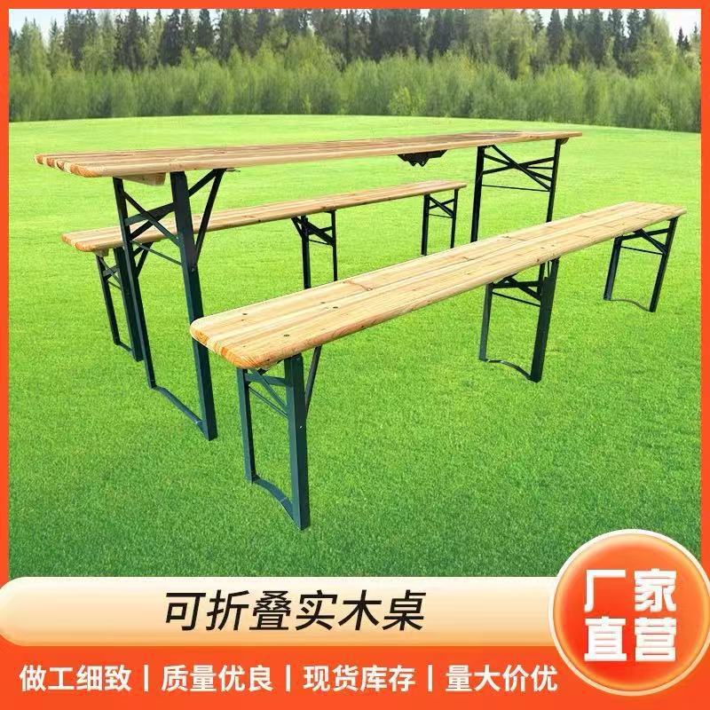Solid Wood Anti-Corrosion Courtyard Night Market Outdoor Wooden Beer Table Set Barbecue Food Stall Table and Chairs Dining Chair Foldable