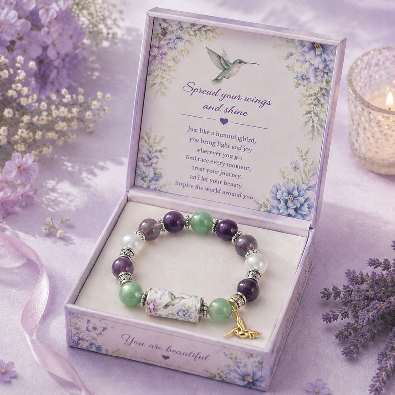 2026 Independent Website Cross-Border Hot-Selling Bracelet for Men and Women, Handmade Beaded Elastic Green Aventurine Hummingbird Bracelet, Wholesale from Manufacturer