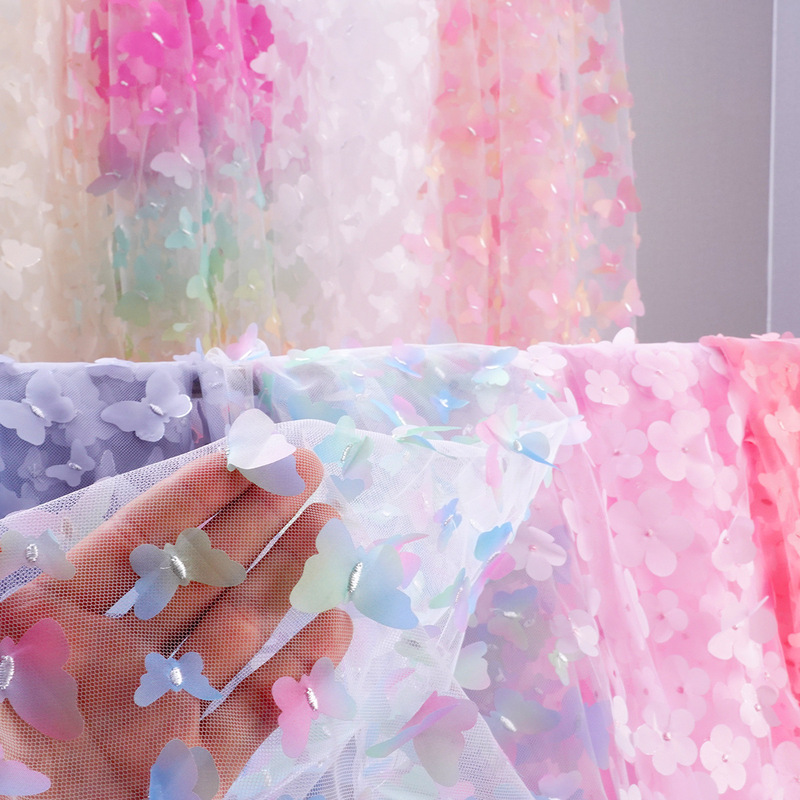 3D Embroidered Butterfly Mesh Fabric Rainbow Gradient Handicraft Mesh Fabric, Trousers Skirt, Stage Dress Decorative Fabric 3D Embroidered Butterfly Mesh Fabric Rainbow Gradient Handicraft Mesh Fabric, Trousers Skirt, Stage Dress Decorative Fabric