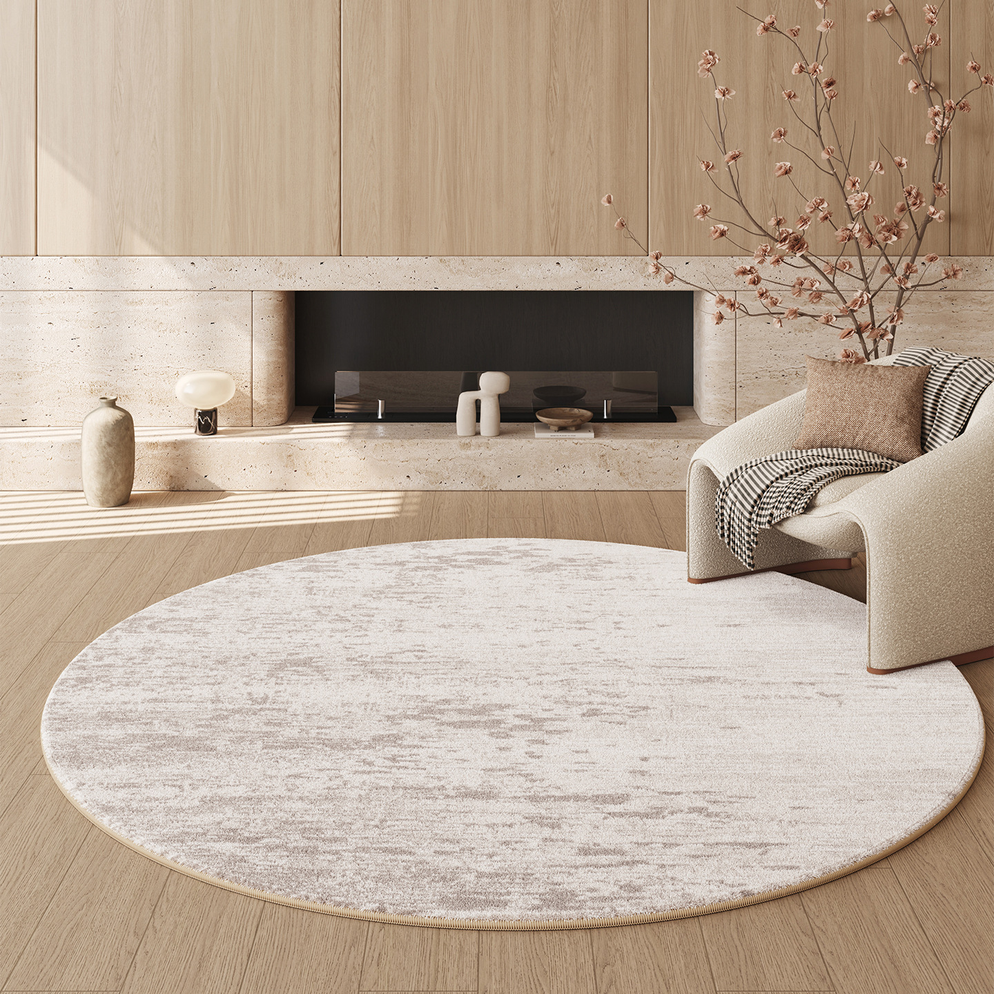 2025 alfombra redonda de la sala de estar doméstica nueva alfombra de alfombra de cachemir de viento de crema suave alfombra de cama de dormitorio
