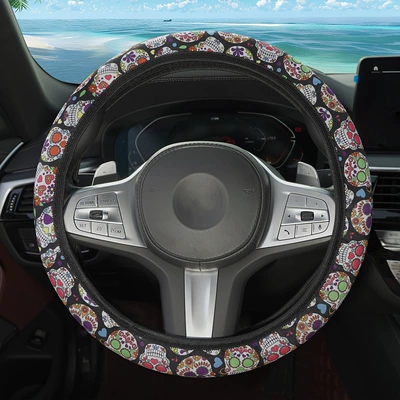 New car steering wheel cover skull printing without inner ring four seasons universal cross-border explosion car handle cover wholesale (Steering wheel cover) - love-skull-38cm