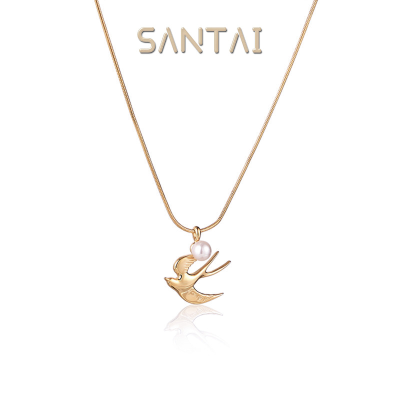 S925 Sterling Silver Bird-Chasing Pearl Necklace, Ring, and Earring Jewelry Set, Light Luxury Niche Clavicle Chain, High-End S925 Sterling Silver Bird-Chasing Pearl Necklace, Ring, and Earring Jewelry Set, Light Luxury Niche Clavicle Chain, High-End