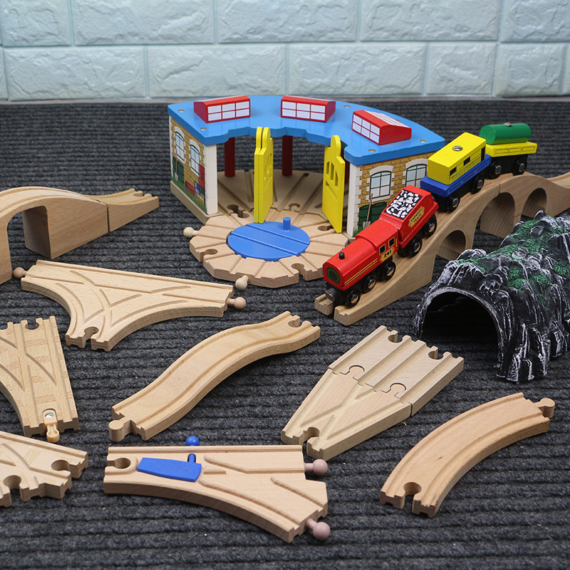 Defective Large Curved Garage Tunnel Wooden Magnetic Train Track Car Building Blocks Assembly Children's Toy Brio Mi Rabbit