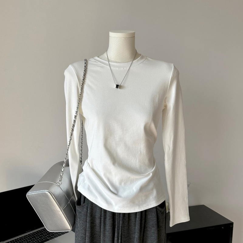 Layered Round Neck Long-Sleeve T-Shirt for Women 2026 Spring, Autumn, Winter Slim Fit Flattering Inner Wear Brushed Thickened Regular Shoulder Solid Color Top