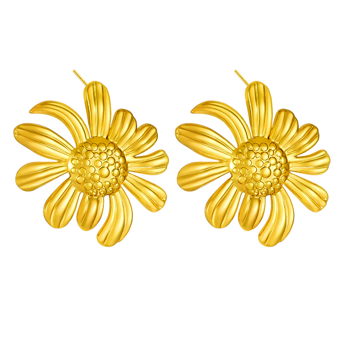 Europa y Estados Unidos sentido de la moda transfronteriza sentido de diseño universal nicho viejo dinero marca de moda de acero inoxidable dorado margarita flores pernos image 6