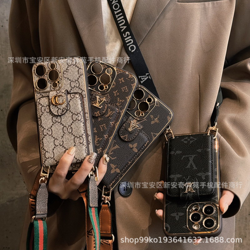 Cross-Border Popular Light Luxury Card Holder Trendy Brand Crossbody Chain Suitable for iPhone 17 Pro Max Retro Apple Phone Case