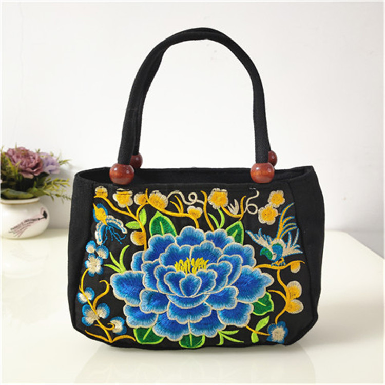 Suministro directo de fábrica bolso de estilo étnico de doble cara bordado lienzo pequeño bolso de mujer casual moda Retro