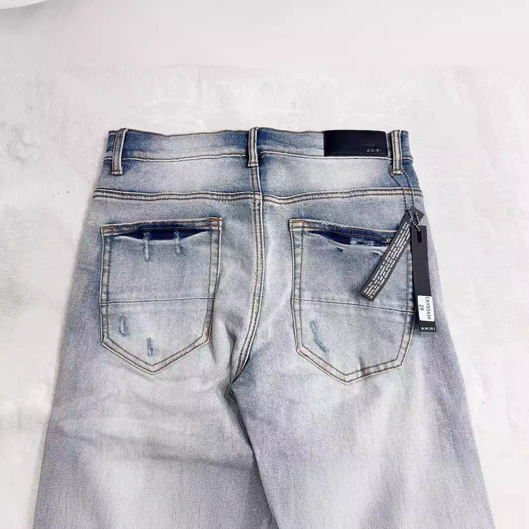Джинсы (Jb amiri tide) с нашивками, узкий крой и эластичным низом, цвета 30–40