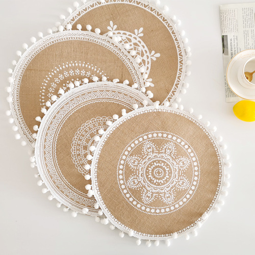 Nordic woven placemats, jute placemats, photography props, decorative mats, round tassel edge placemats, dining table mats, thermal insulation mats