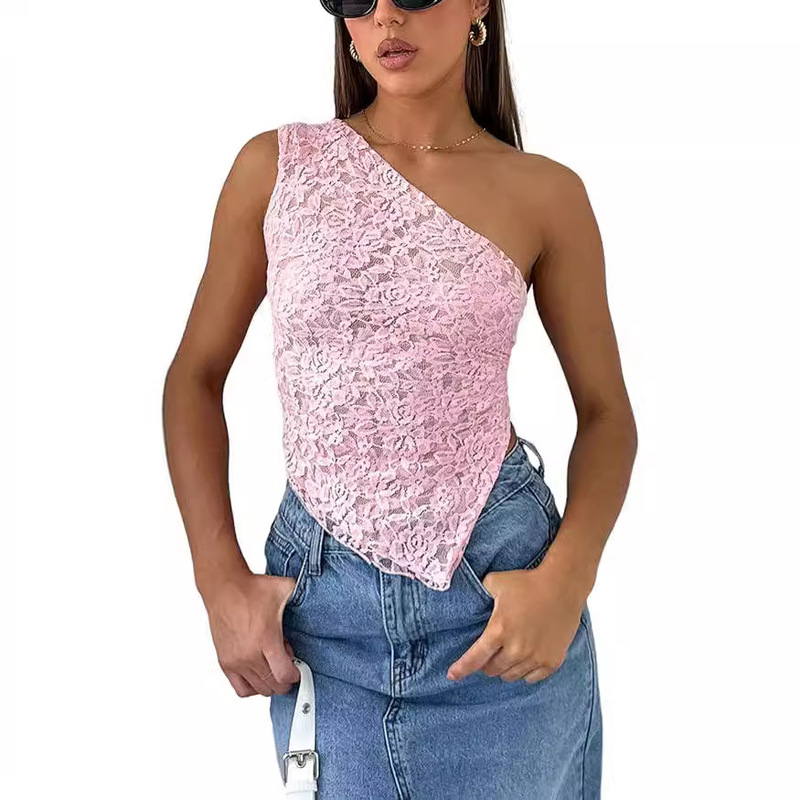 Women's Lace Camisole Cropped Top Sexy Sleeveless Backless Perspective Fine Mesh Camisole Vest Outgoing Vest