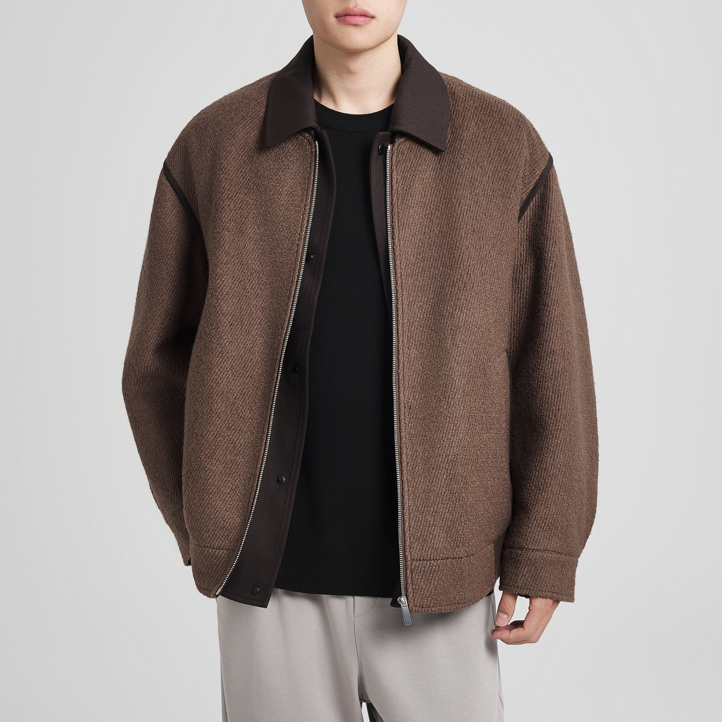 Áo phao nam dáng ngắn phong cách Old Money chất liệu twill — Màu cà phê nâu