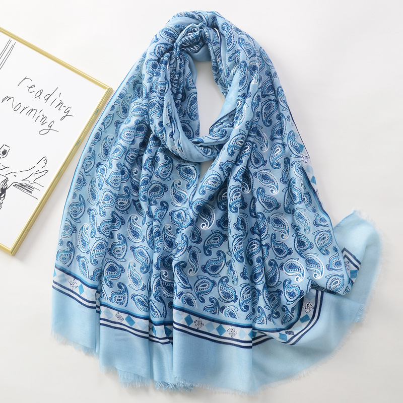 El comercio exterior de exportación de plata caliente anacardo impresión algodón y lino sensación bufanda de seda versátil moda bufanda grande viajes protector solar Toalla de playa