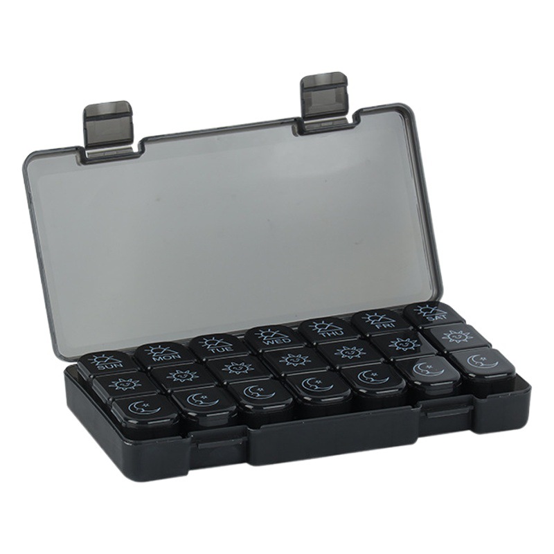 Cross-border grande 21-grid colorido 21-grid caja de la medicina caja de almacenamiento caja de clasificación compartimiento de plástico portátil caja de la medicina siete días a la semana