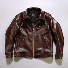 穆赫兰道油蜡牛皮夹克男翻领加厚真皮皮衣