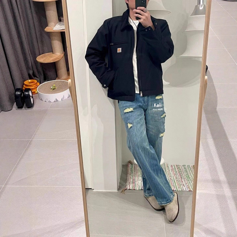 Carhartt Canvas Jacket for Men and Women, Detroit Lapel Trendy Brand Couple Workwear Jacket, Long-Sleeved, Wear-Resistant and Versatile