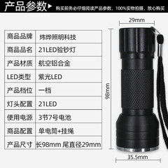Cross-border 21LED UV-purple light flashlight for scorpion UV detection, banknote testing flashlight factory supply