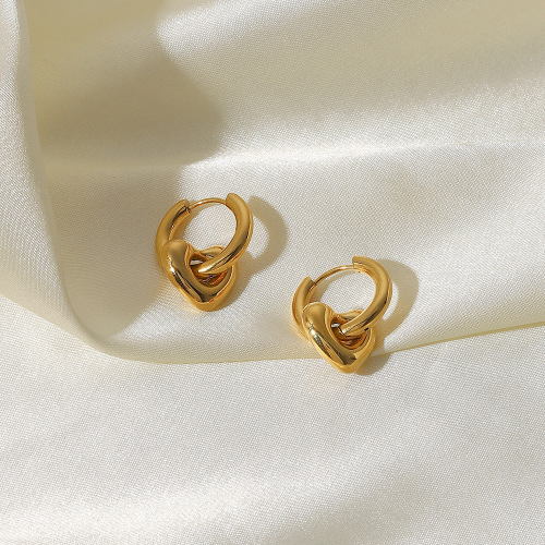 French fashion INS style 14K gold stainless steel heart-shaped hoop pendant titanium steel earrings for women heart earrings
