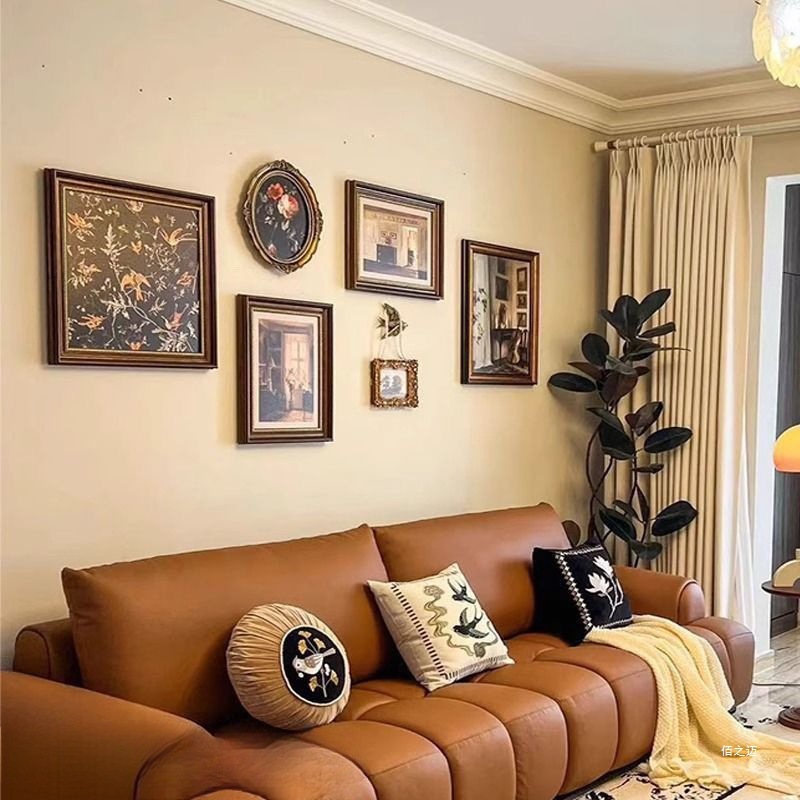 法式挂画美式复古装饰画客厅沙发背景墙中古小众艺术餐厅组合画