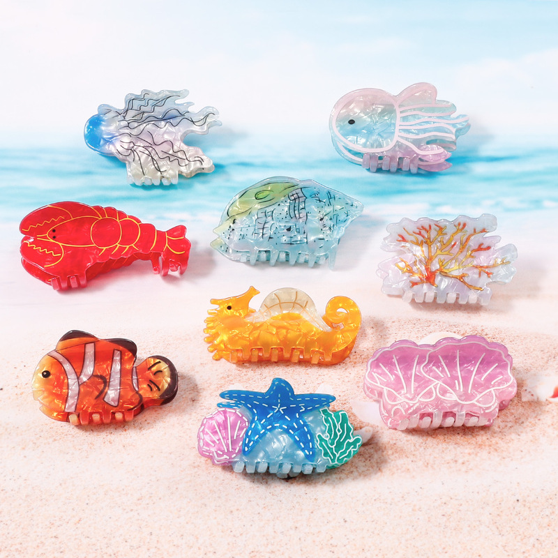 戈蕾思饰品缤纷海洋生物高级感抓夹水母海星后脑勺发夹鲨鱼夹发饰|undefined